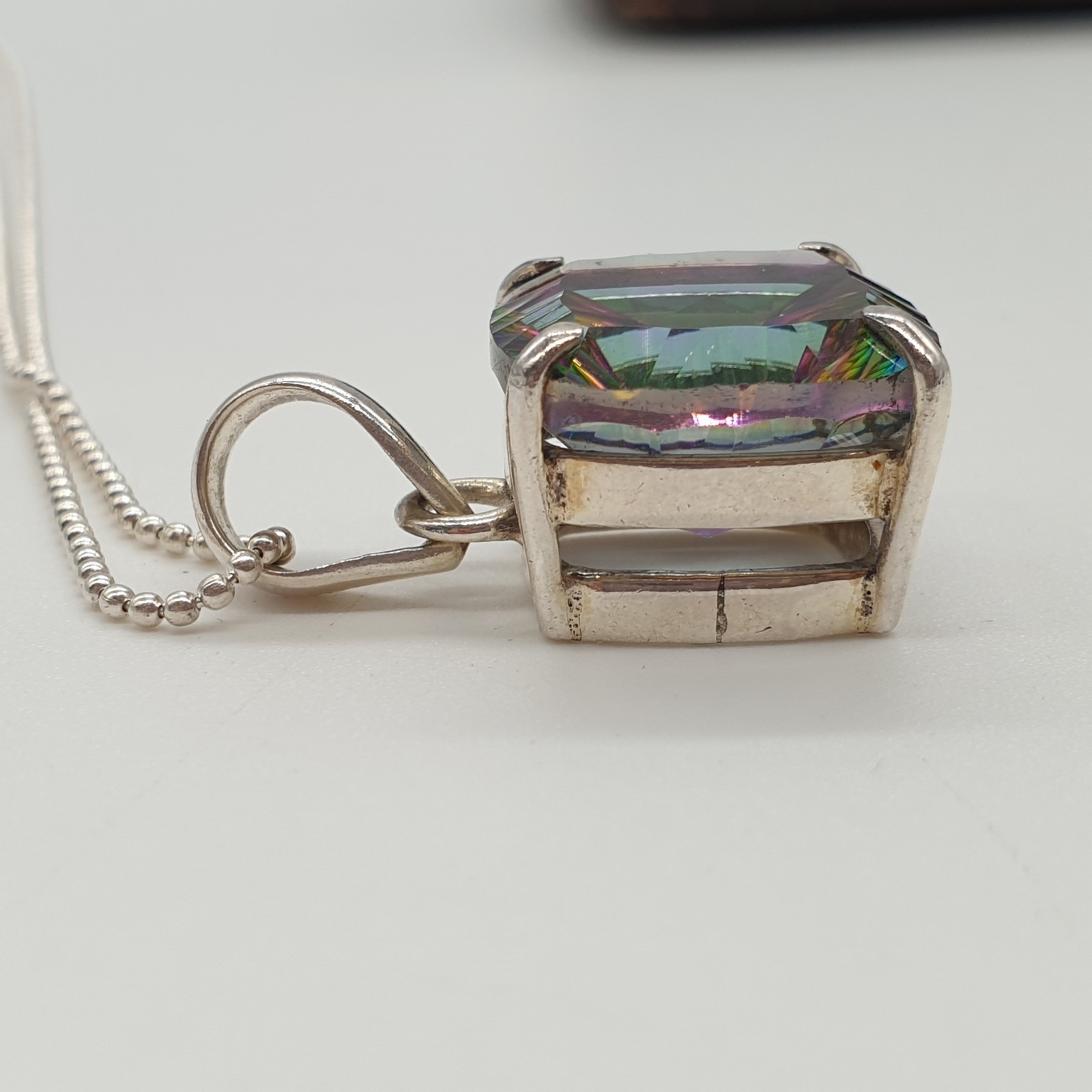 925 Sterling Silver Chain Pendant Necklace Rainbow Watermelon Crystal 45.5cm