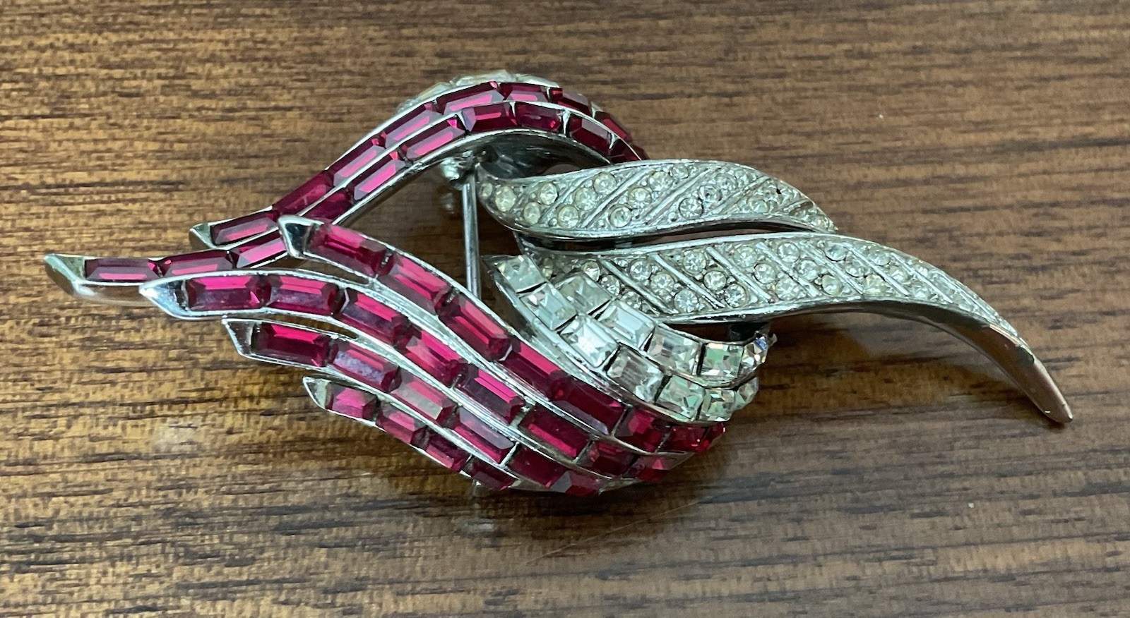 Vintage Boucher? Channel Set Ruby Glass Stones Rhinestone Brooch