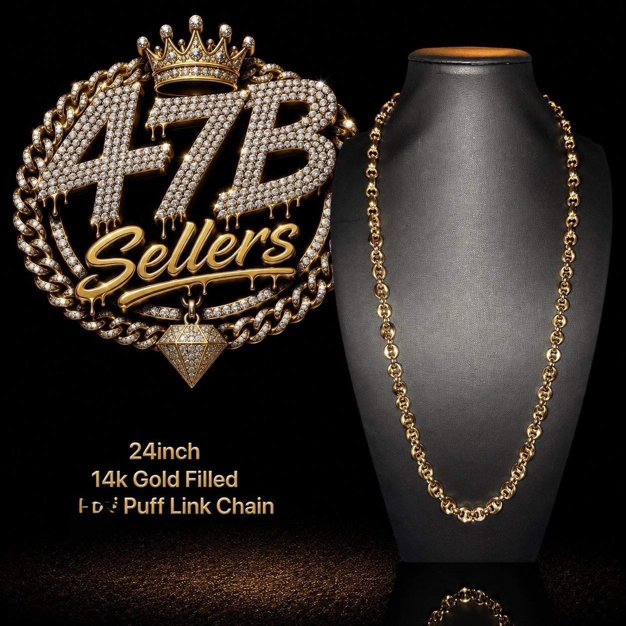 24 inch 14k Gold Filled Puff Link Chain Necklace, Gold Color, No Stone