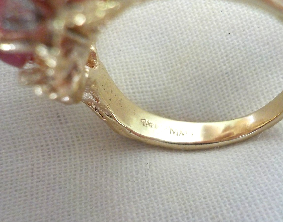 14K Yellow Gold Natural Pink Gemstone Diamond Ring – 6.80 gms, Sz 5.25, 2.36 ctw