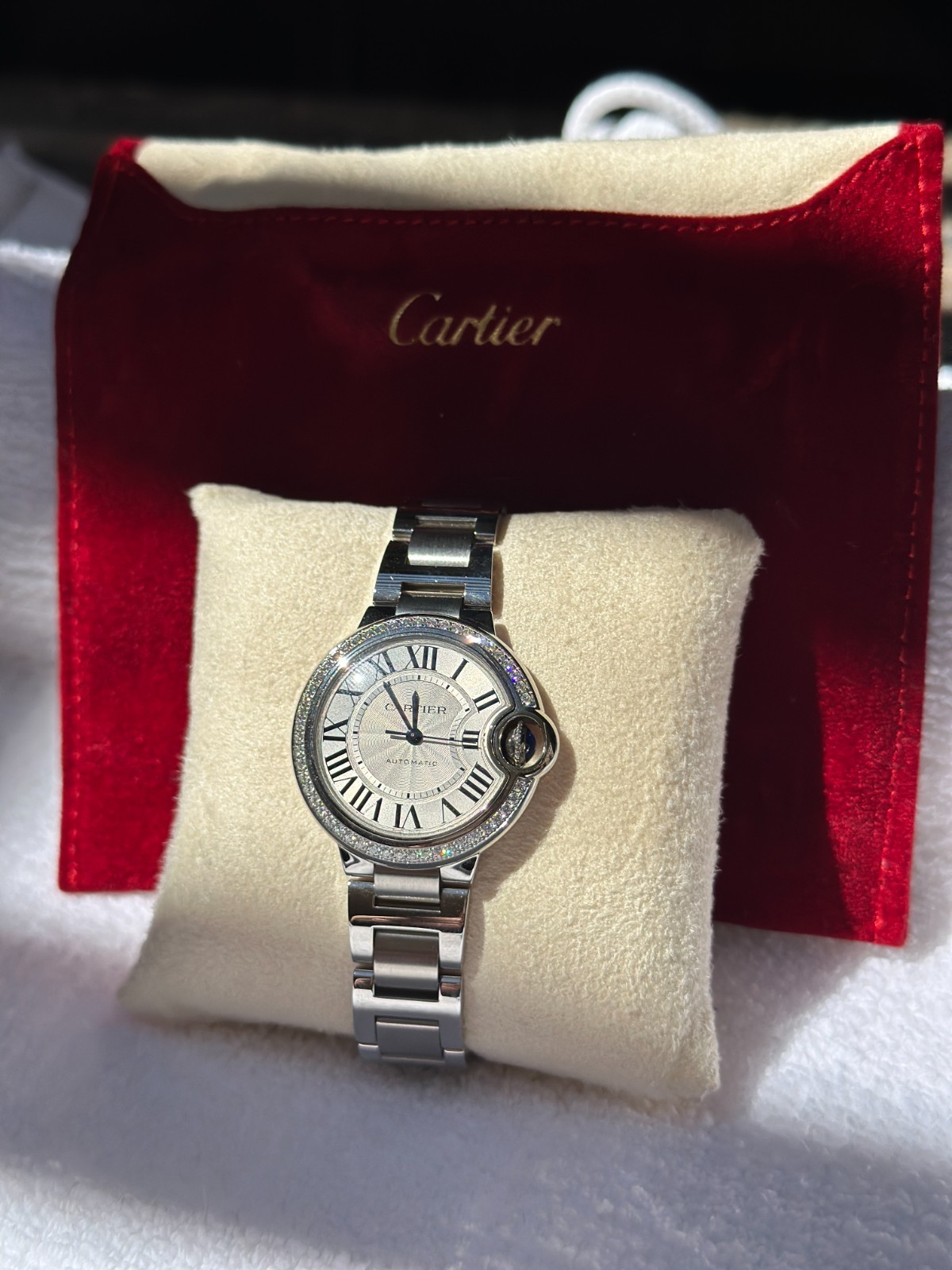 Cartier Ballon Bleu W4BB0023 3489 Factory Diamond Bezel 33mm Steel Watch