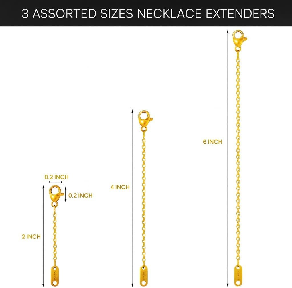 3 Pcs Necklace Extenders for Women, 2″ 4″ 6″ 18k Gold Plated Chain Extenders