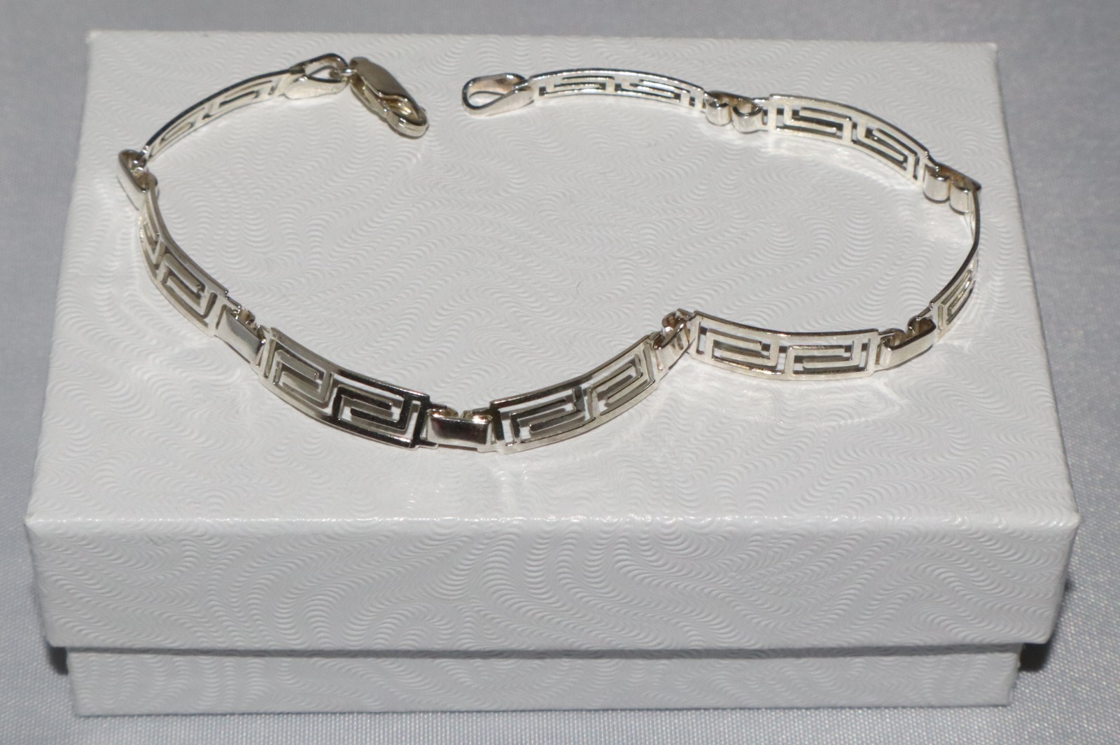 Vintage Sterling Silver Delicate Greek Key Link Bracelet 7.25″ 3.8 grams