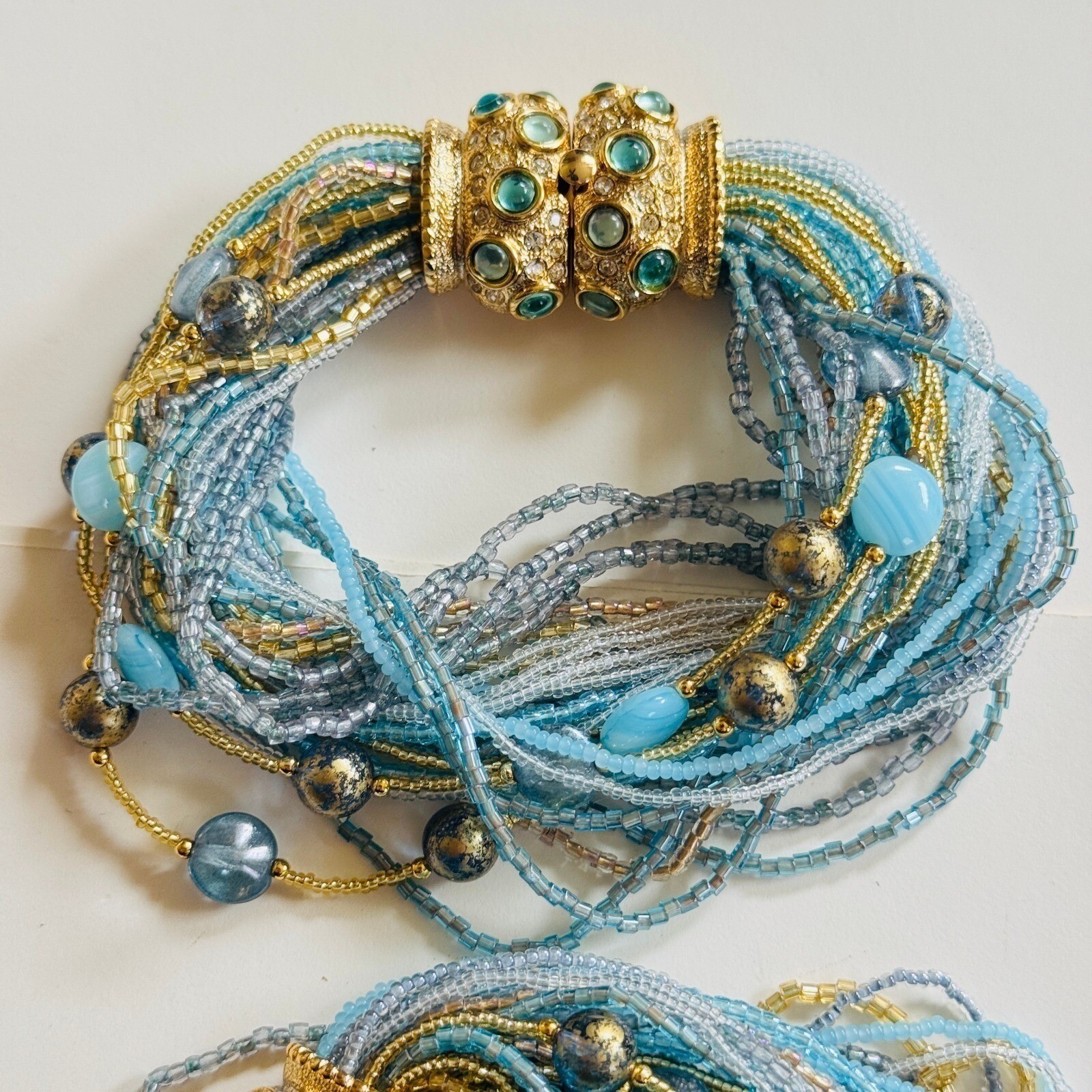 VTG Runway Regal Necklace Bracelet set multi use Glass cabochon Blue Jeweled 80s