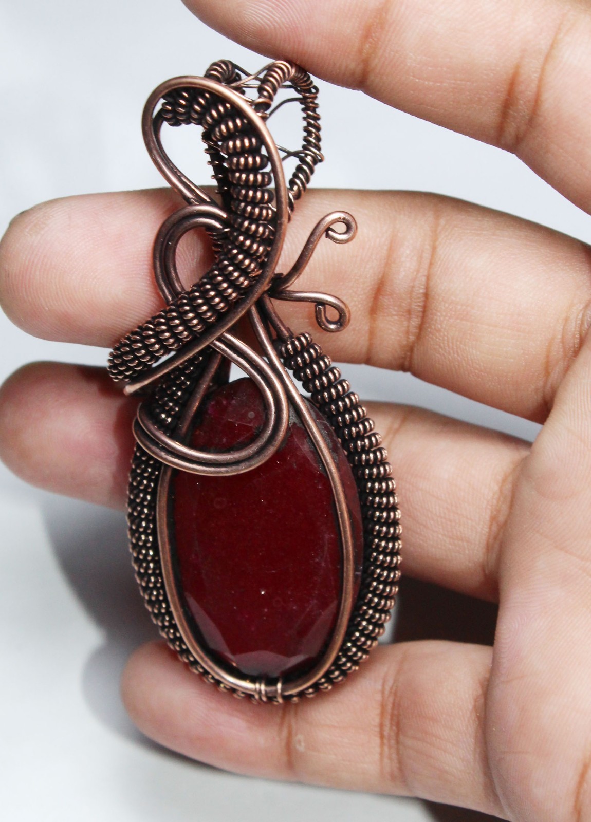 Wire Warp Copper Onyx Oval Shape Gemstone Pendant Jewelry Pendant Size 3 Inch