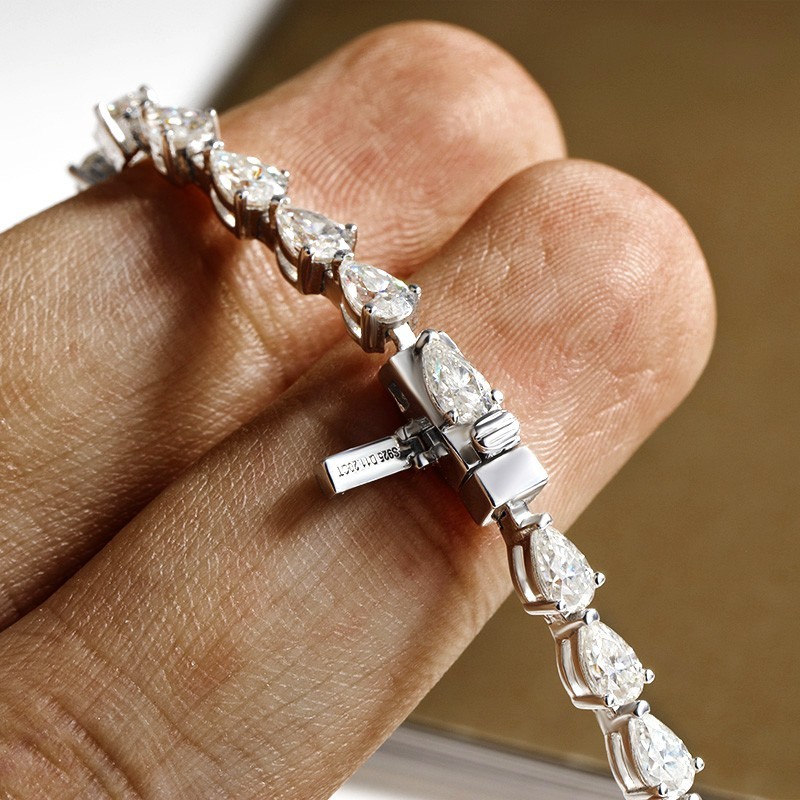 Full Pear Cut Real Moissanite Women Tennis Bracelet 925 Sterling Silver Chain