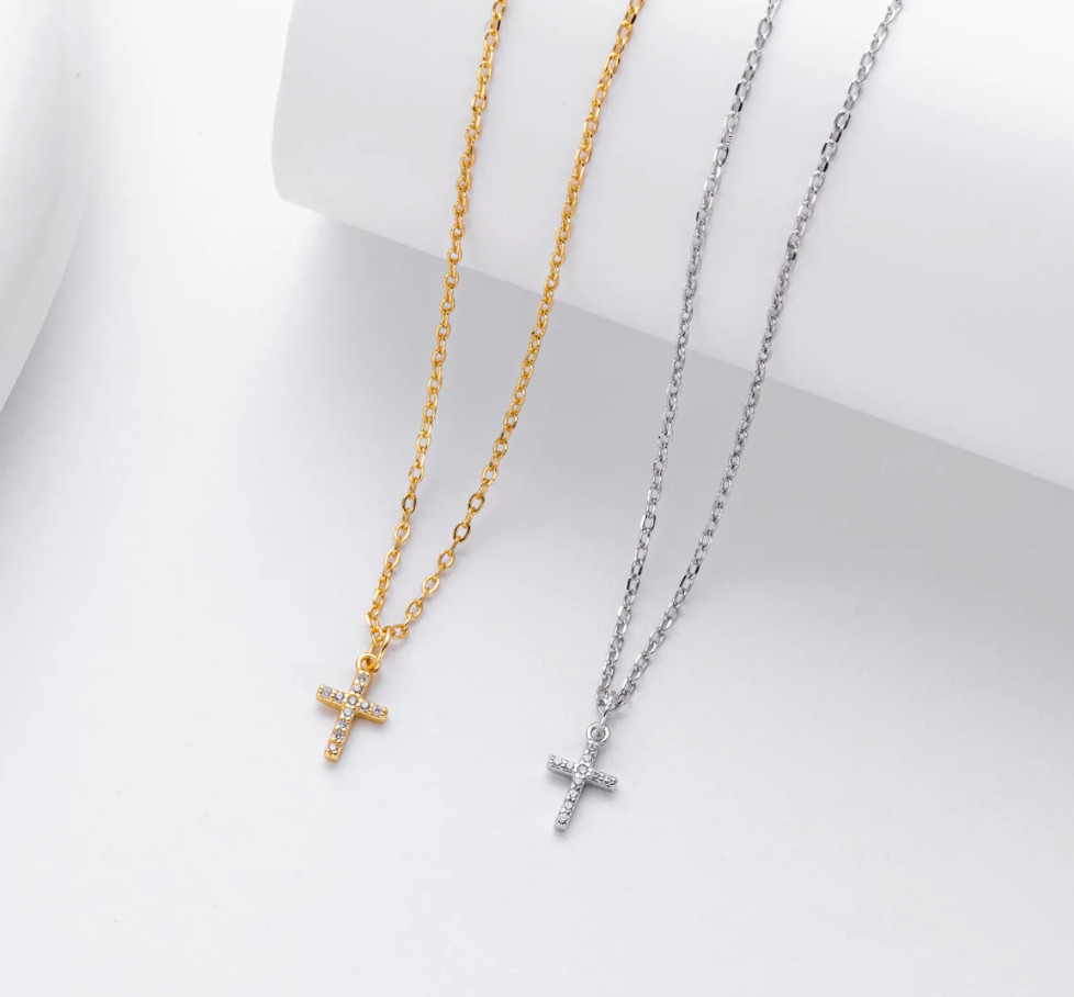 925 Sterling Silver Cross Necklace With Cubic Zirconia Dainty Pendant/Chain