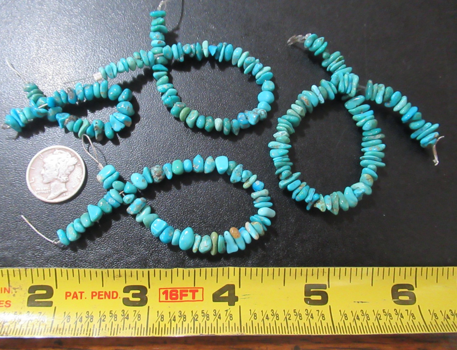 4 ARIZONA TURQUOISE STRANDS = 19 INCHES NUGGETS: 3X3mm TO 8X4mm #880