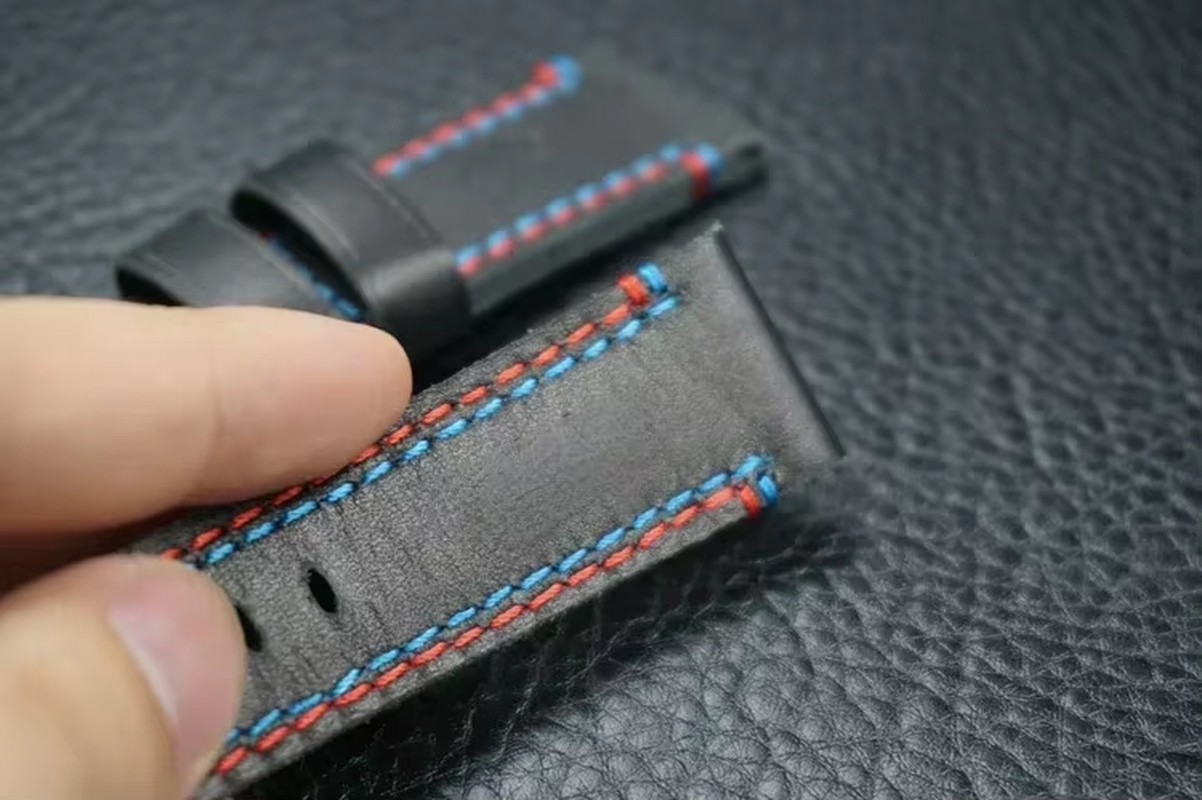 24mm Hand Made Black Leather Watch Strap Band Fits Panerai PAM727