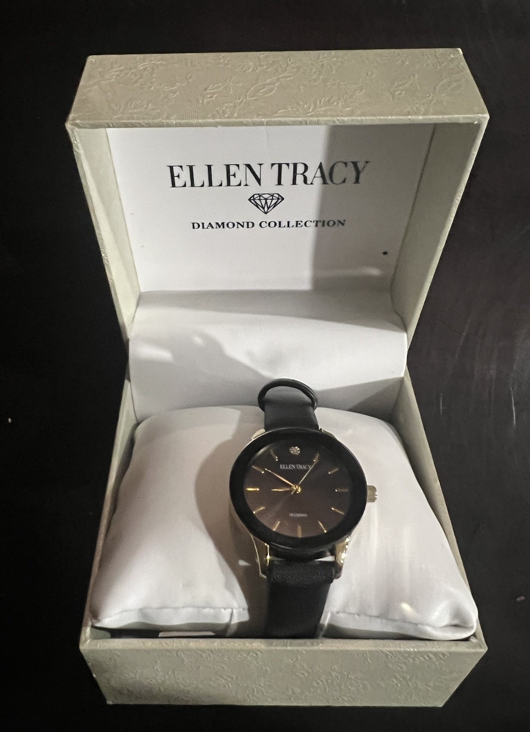 Womens Ellen Tracy Gold-Tone Diamond Dial Watch New In Box