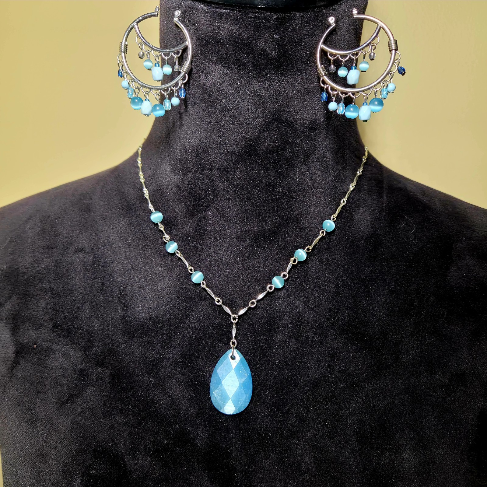 Vintage Avon Nina Ricci Blue Teardrop Pendant And Matching Earrings