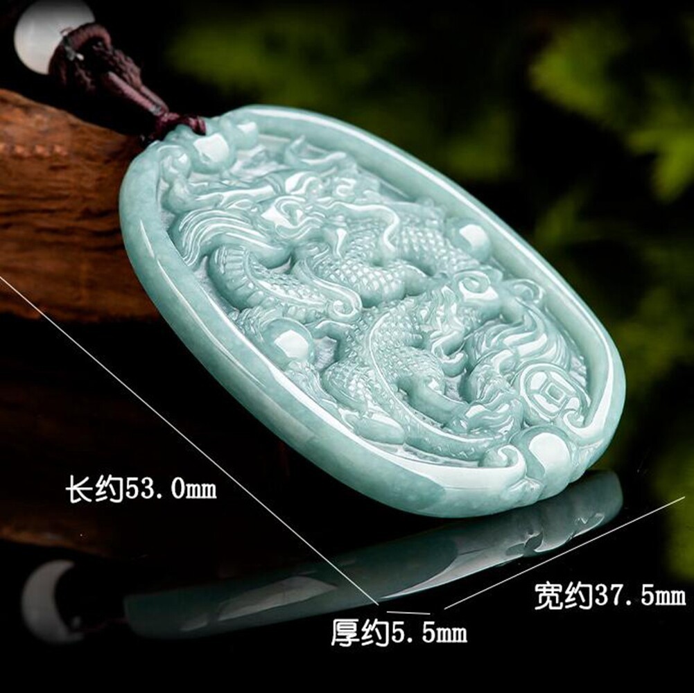 Certified Green Natural A Jade jadeite Gem Carved Zodiac Dragon Pendant Necklace