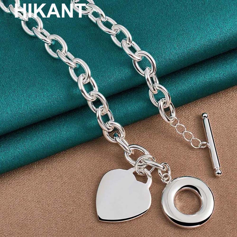 925 Sterling Silver Basic Chain Heart Pendant Women Necklace Fashion Jewelry
