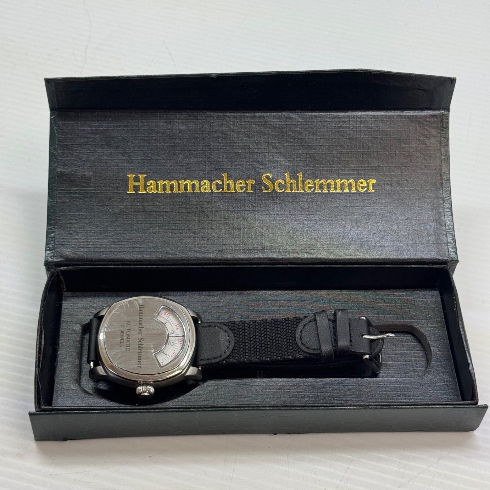 Hammacher Schlemmer Automatic Watch 21 Jewels Retrograde Style Men’s w Box