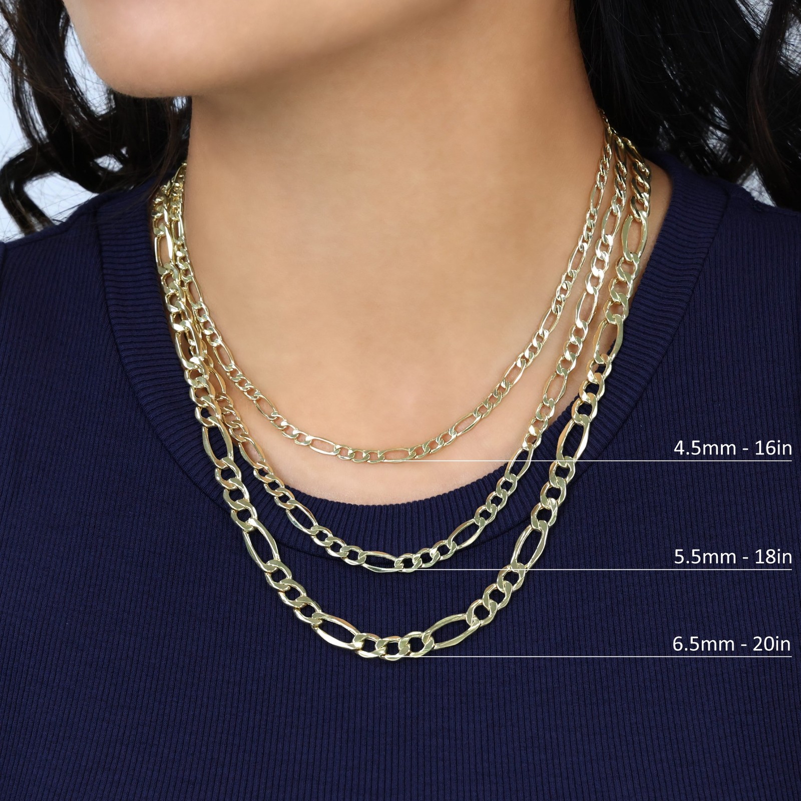 14K Yellow Gold 2mm- 8mm Figaro Chain Italian Link Necklace Mens Women 16″- 30″