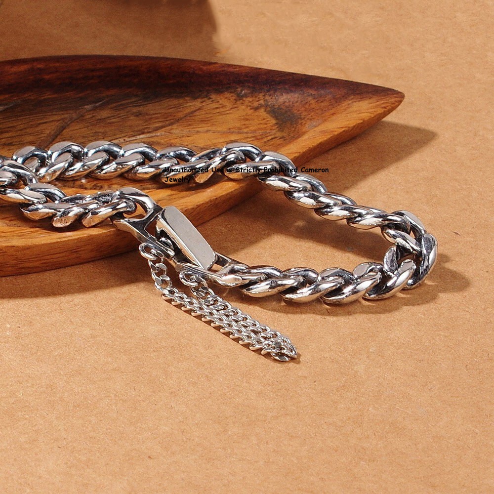 Pure S925 Sterling Silver Chain 8mm Curb Extend Link Bracelet 6.7-8.3inch