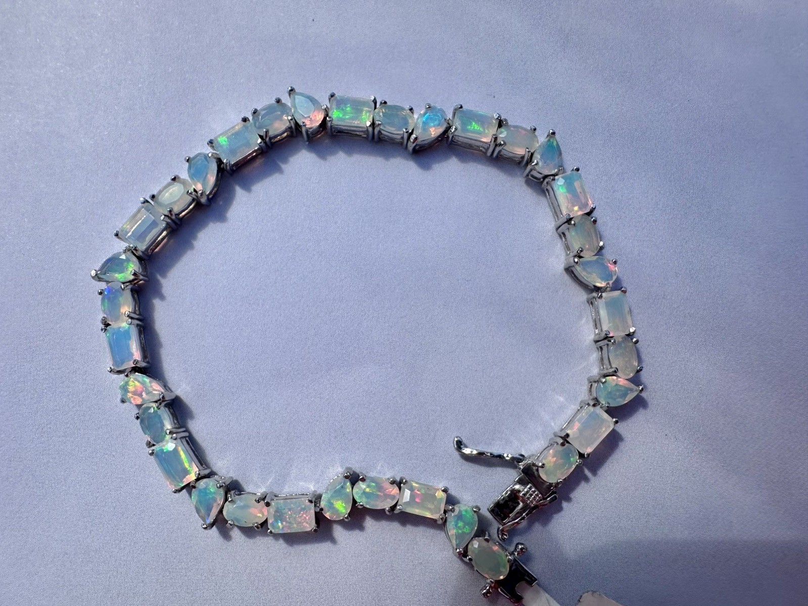 Stunning Genuine Opal Bracelet In Sterling Silver