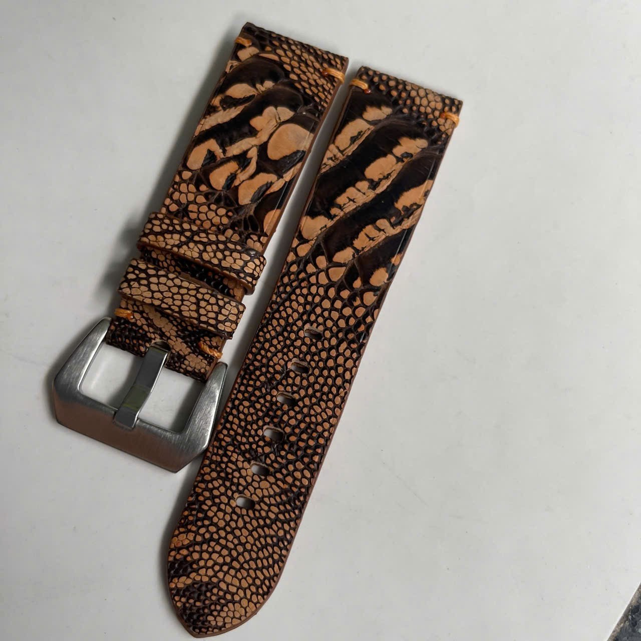 24/22 mm Padded Brown Genuine OSTRICH Leg LEATHER SKIN WATCH STRAP BAND
