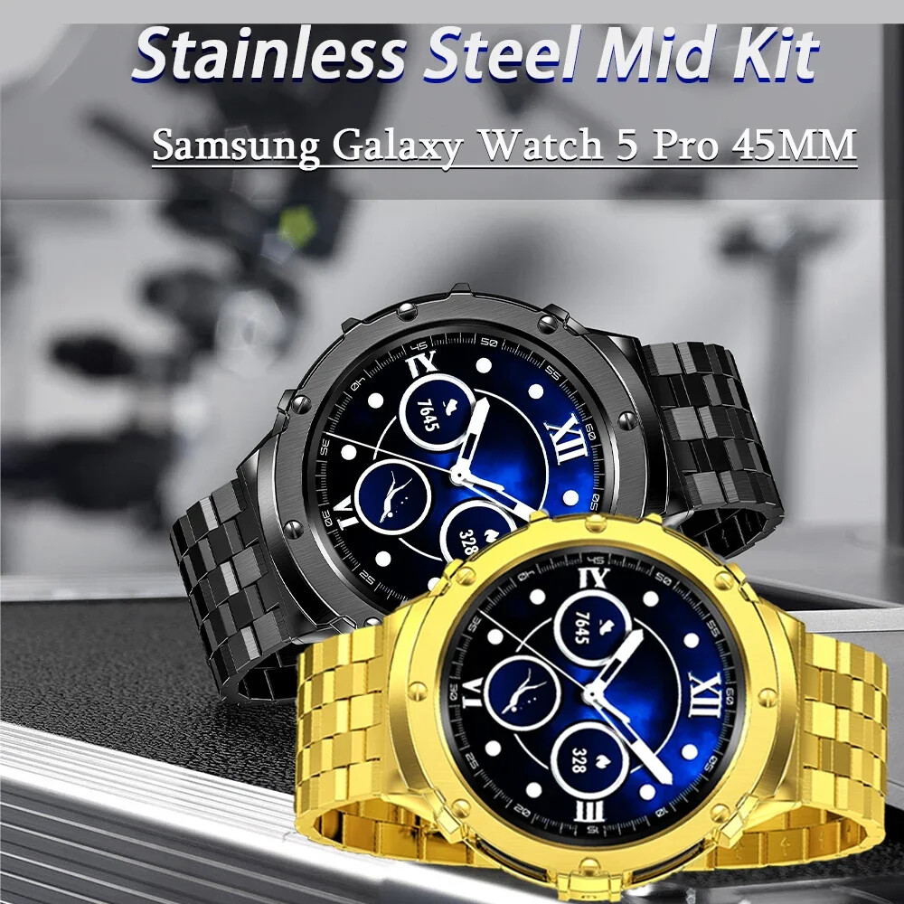 Metal Modification Kit Case Strap for Samsung Galaxy Watch 5 Pro 45mm Steel Band