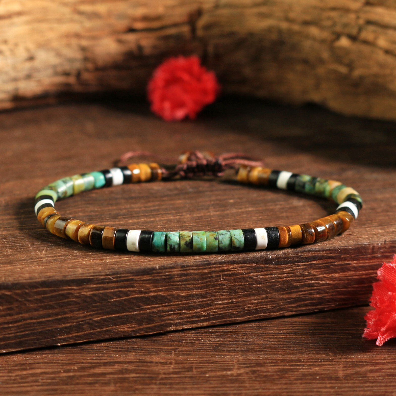 African Turquoise Tiger Eye Tube Beads Healing Dainty Women Men Lucky Bracelet
