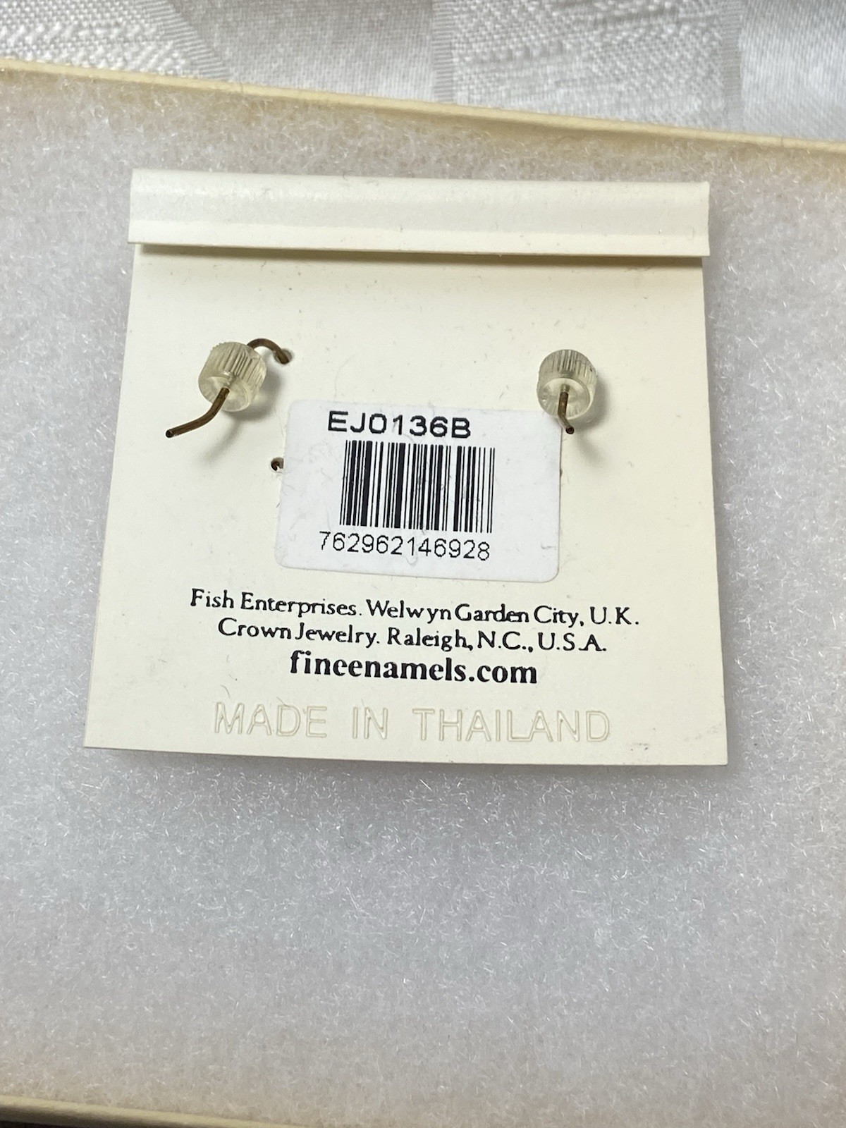 Blue Gold Purple Enamel Tabby Cat Earrings New W Original Box Gold Tone Dangle