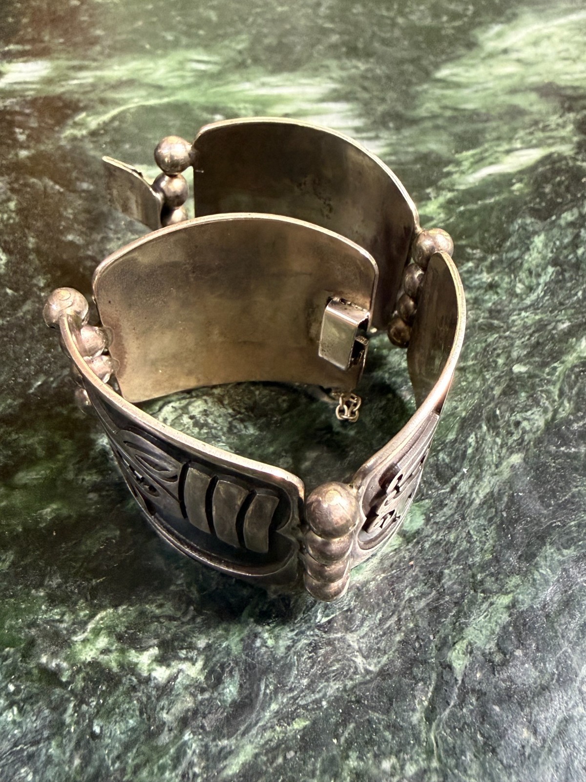 Vintage Taxco Quetzalcoatl dragon panel bracelet – hallmarked
