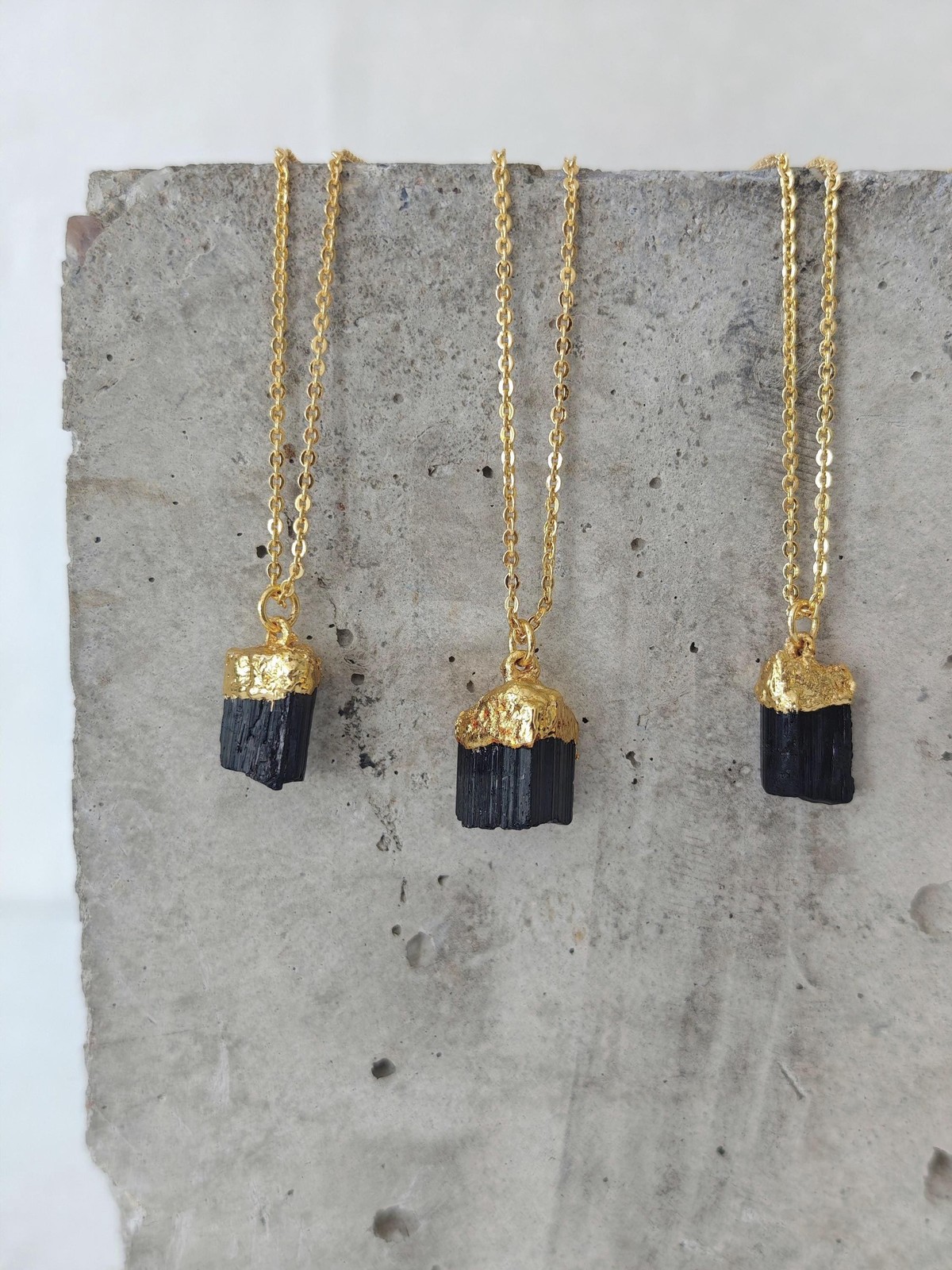Gold Necklace with Tourmaline Pendant 18K Gold Plating Chain Black Gold