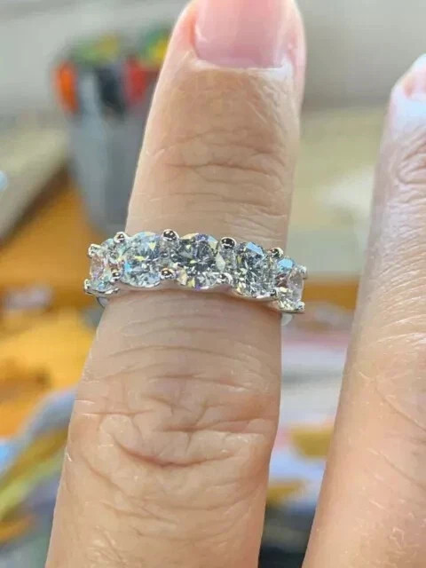 2.50 Ct Round Natural Diamond Eternity Wedding Band 14K White Gold Size 5 6 7 8
