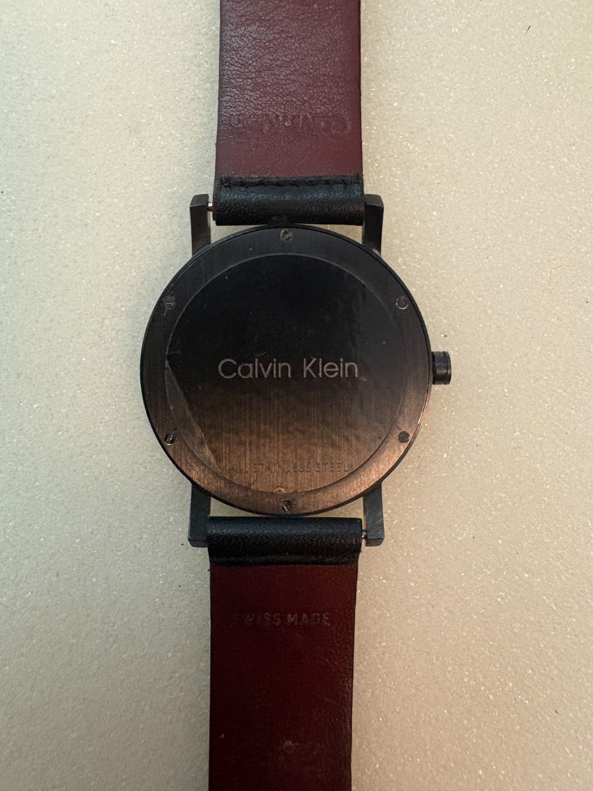 Calvin Klein Minimalist Quartz Watch featuring a sleek black dial- Works
