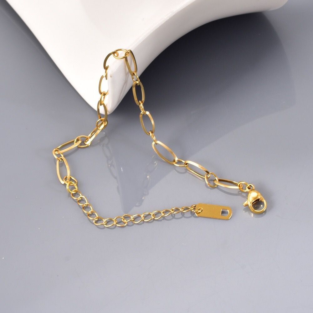 Fashion Women 18K Gold Plated Paper Clip Rolo Chain Bracelet Bangle Anti-tarnish
