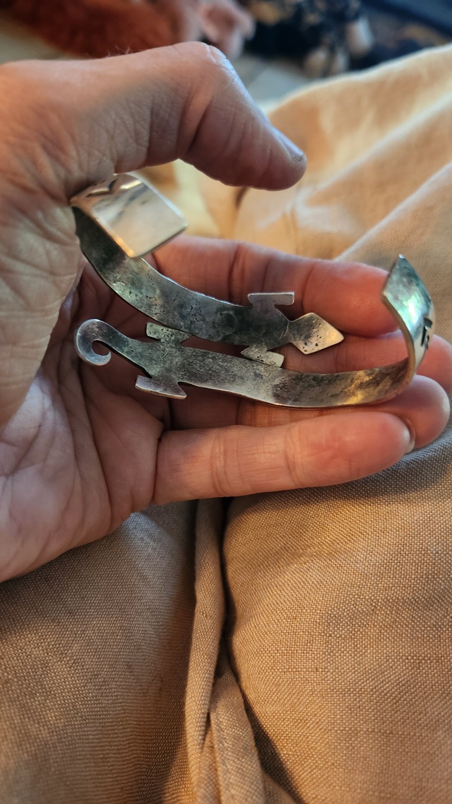Vintage Navajo Gecko Lizard Wrap Cuff Bracelet Hand Stamped Sterling