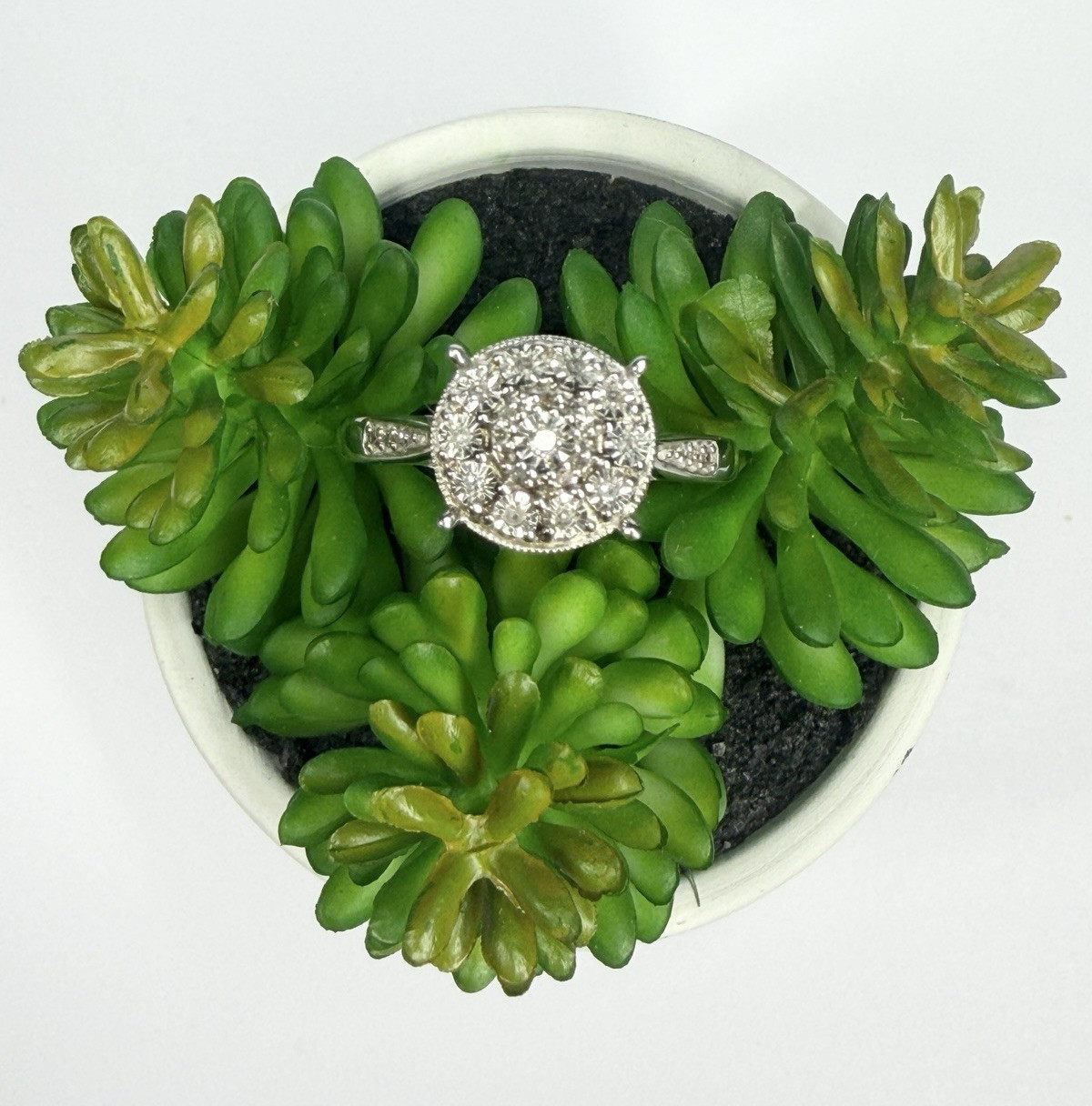 SK9 Allure Gems 925 Sterling Silver Diamond Halo Cluster Ring Size 7.25 3.15g