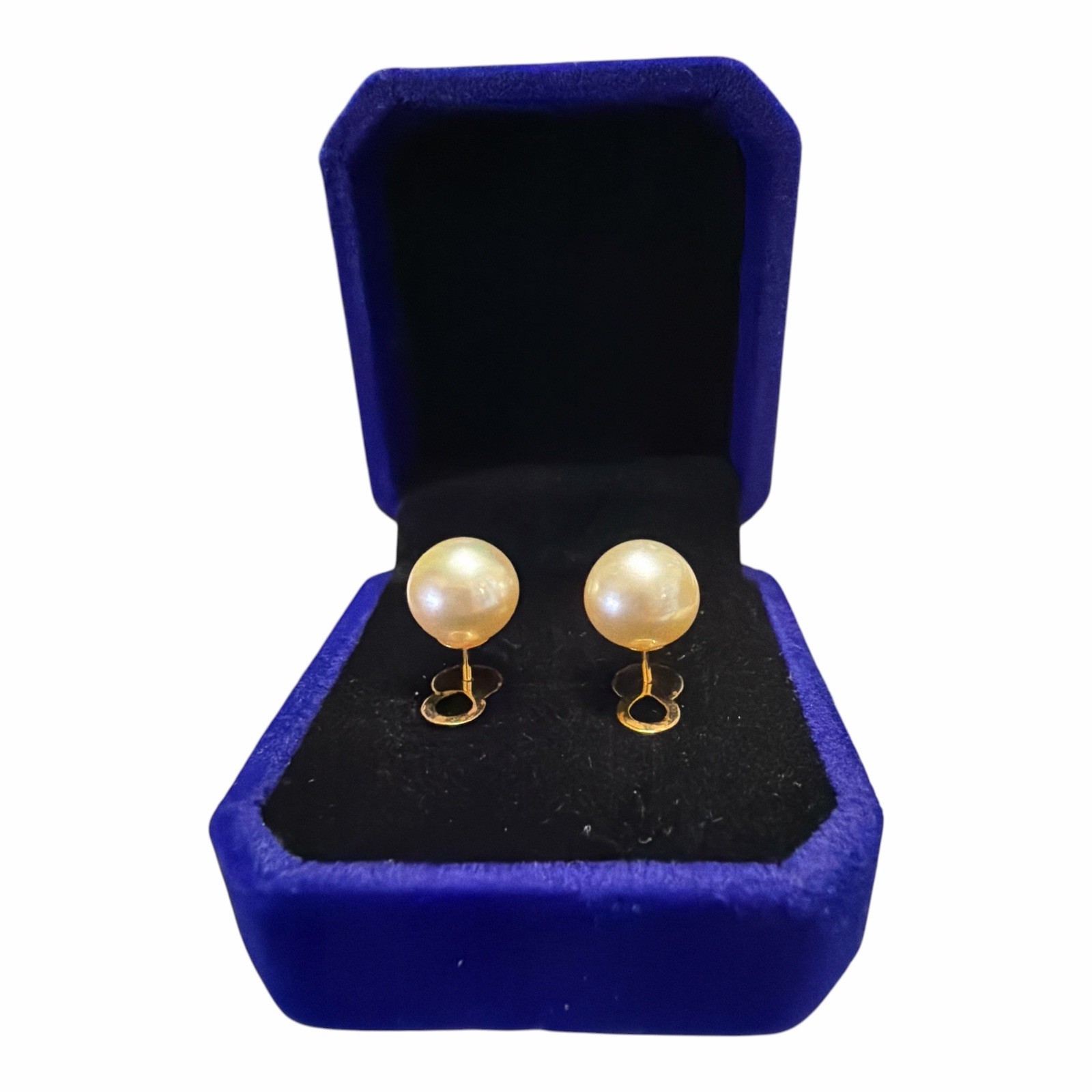 Authentic 10.2-10.3mm South Sea Pearl Champagne Stud Earrings 14k Gold Pawnable