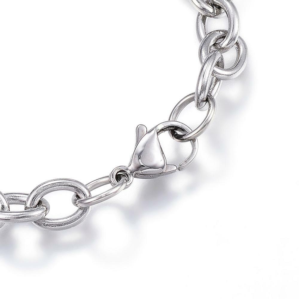 304 Stainless Steel Charm Bracelet Heart Silver 7.5″ Inch x6mm Z74