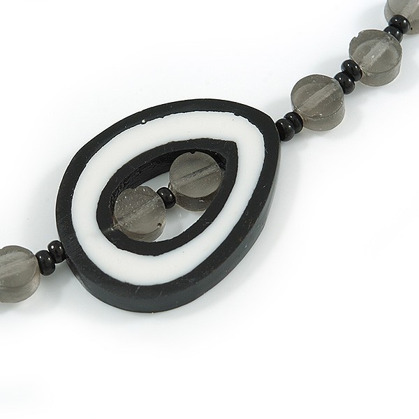 Gray/ White/ Black Resin and Glass Bead Long Necklace – 80cm L