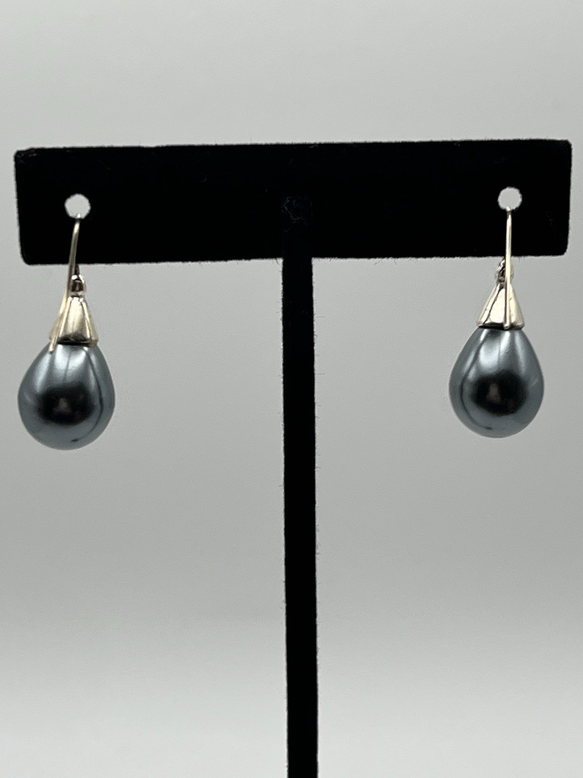 Gray Teardrop Pearl Dangle/Drop Hook Earrings Silver