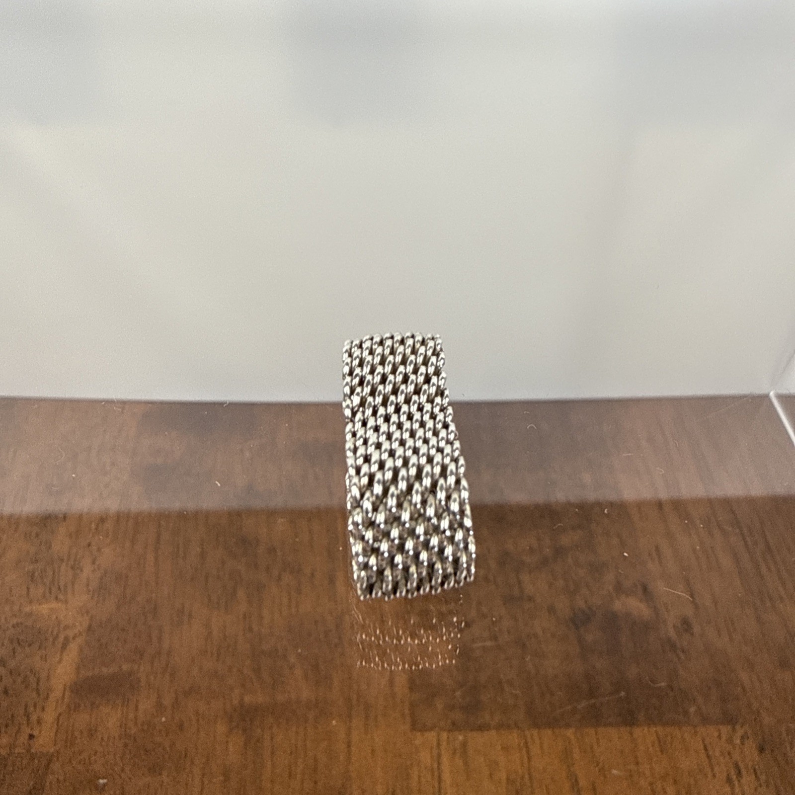 Sterling Silver Mesh Ring Size 7. 3/8in Wide. E1