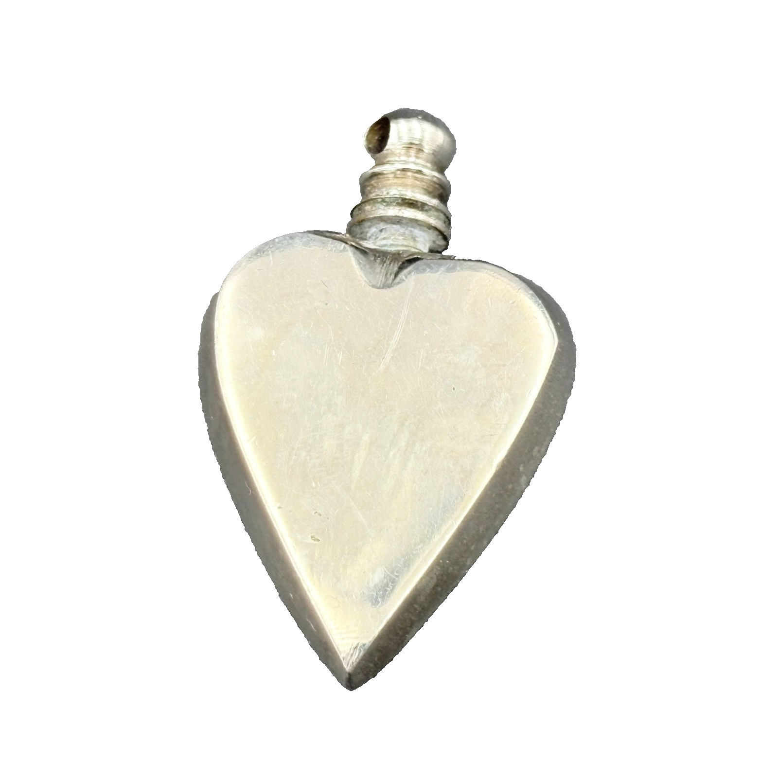 Vtg Narrow Heart-Shaped Silver Tone Perfume Bottle Necklace Pendant Screw Cap