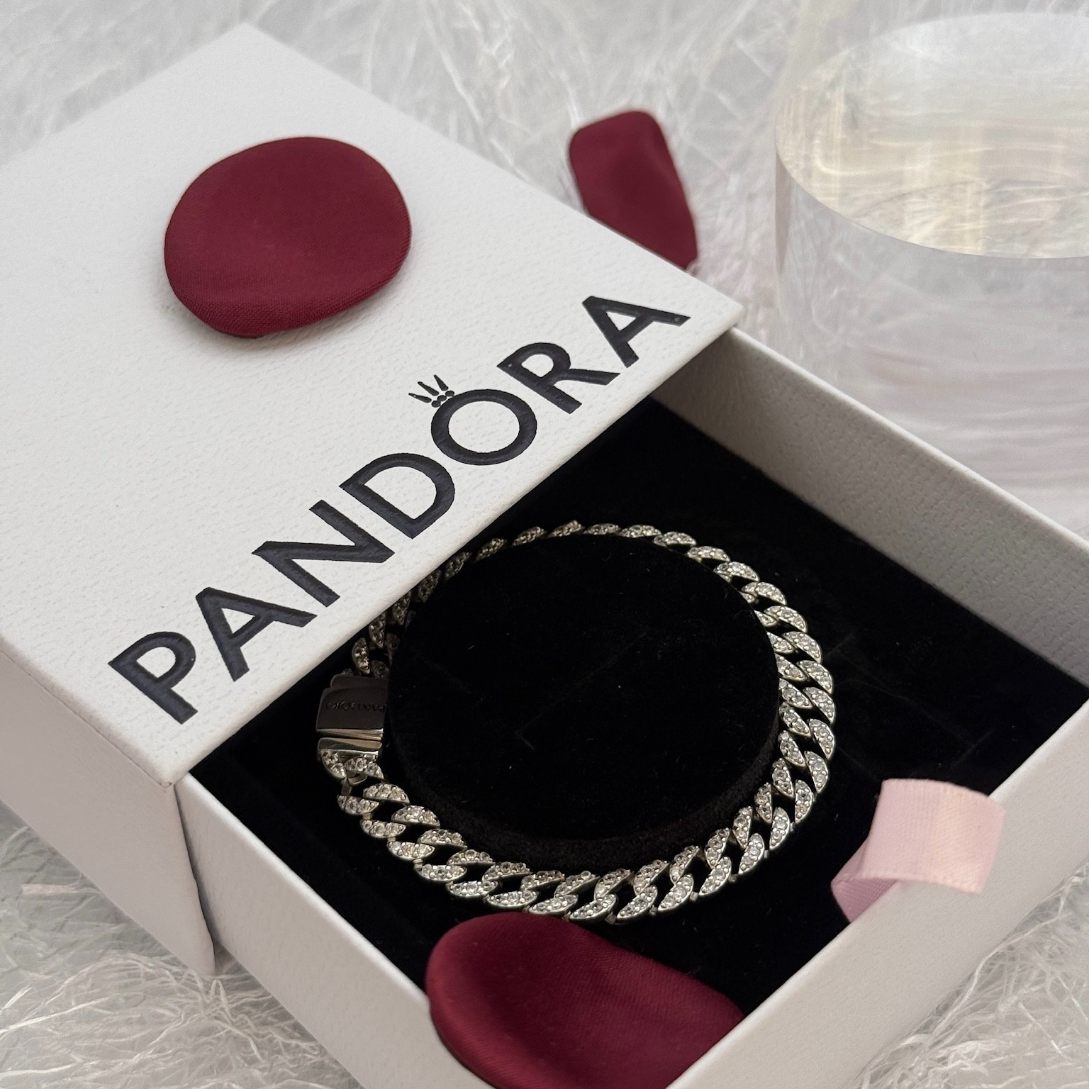 Pandora Timeless New Pavé Cuban Chain Unisex Sterling Silver Bracelet, 6.3 in