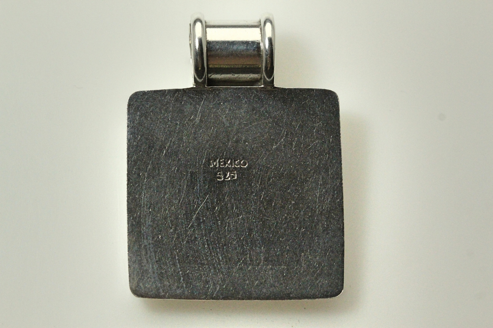 925 Sterling Silver Square Engravable Pendant W/Black Triangles 20.4g (PEN8577)