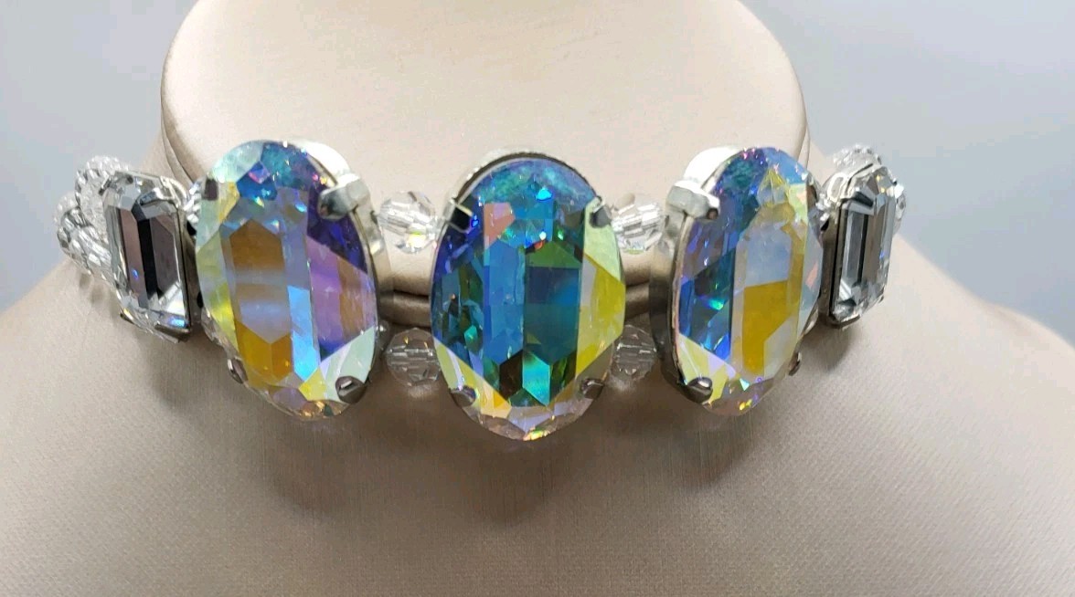 Y2K Signed TARINA TARANTINO Aurora Borealis (AB) Crystal Choker Necklace Vintage