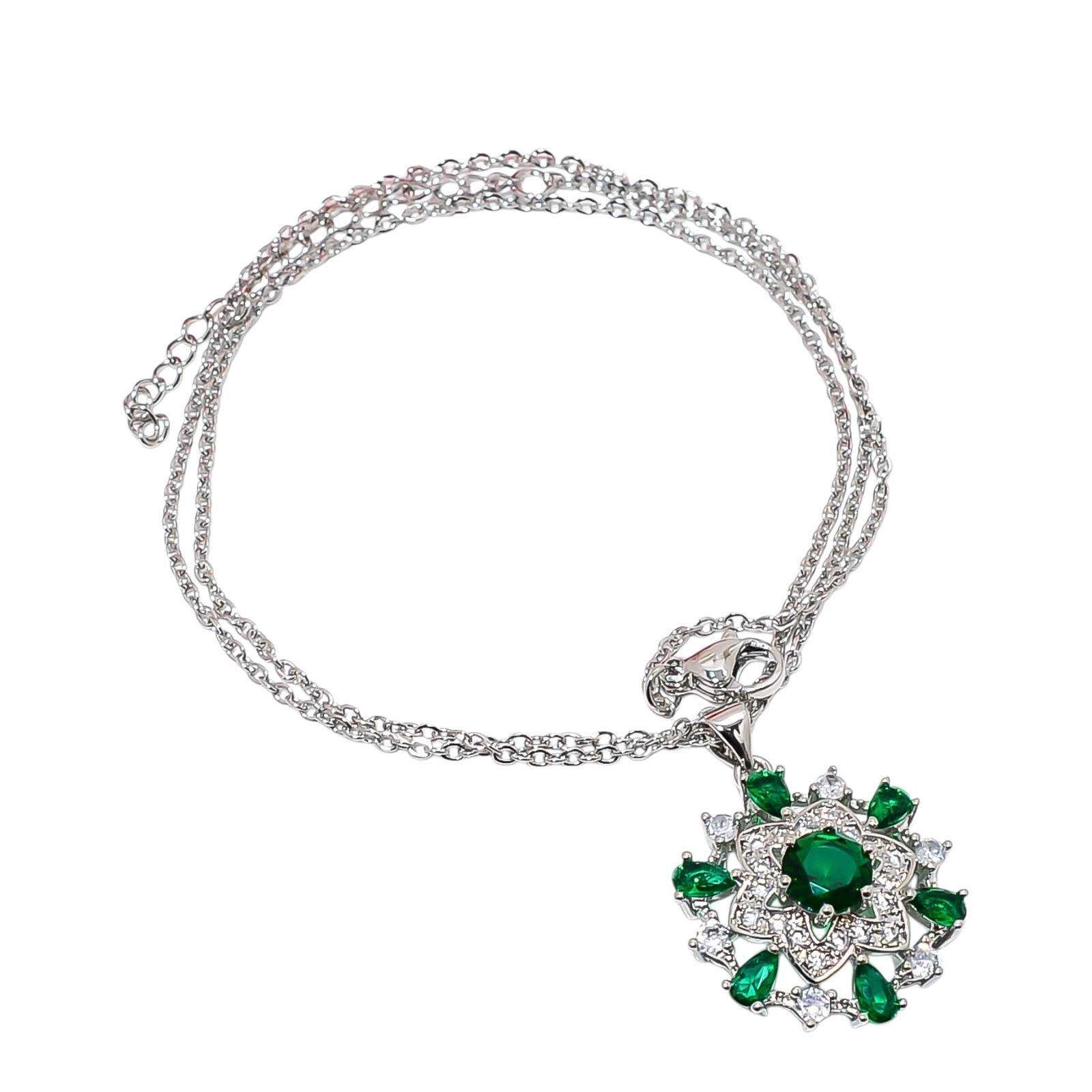 Chrome Diopside & Cz 925 Sterling Silver Floral Pendant With Chain 18-20″ CP4511