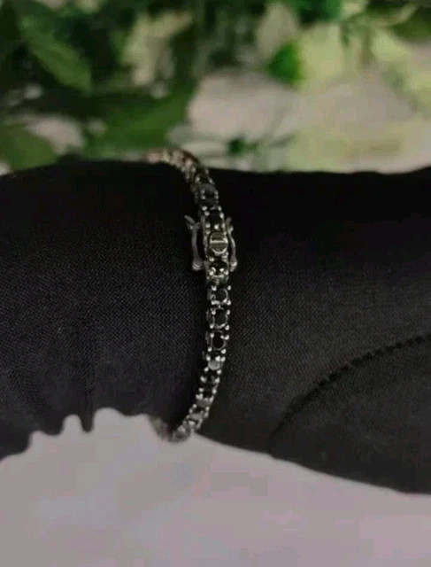 8Ct Round Cut Black Lab Created Men’s Tennis Bracelet 14K Black Gold Plated