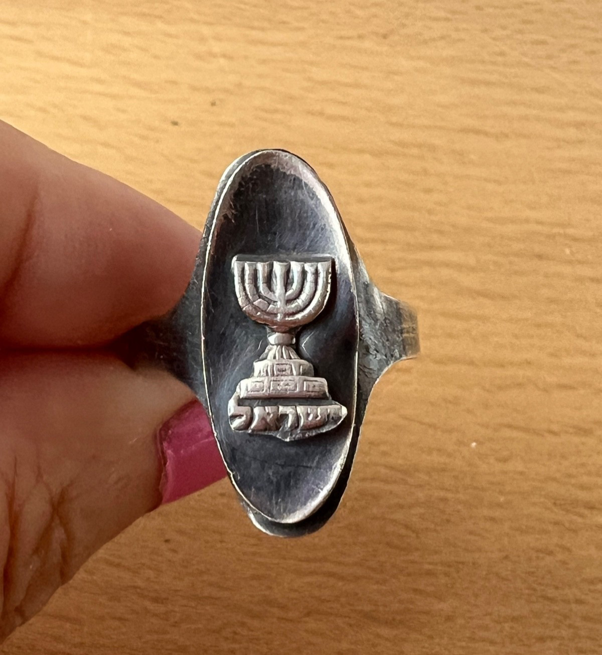 VINTAGE OXIDIZED 925 STERLING SILVER MENORAH ISRAEL RING ADJUSTABLE SIZE RARE