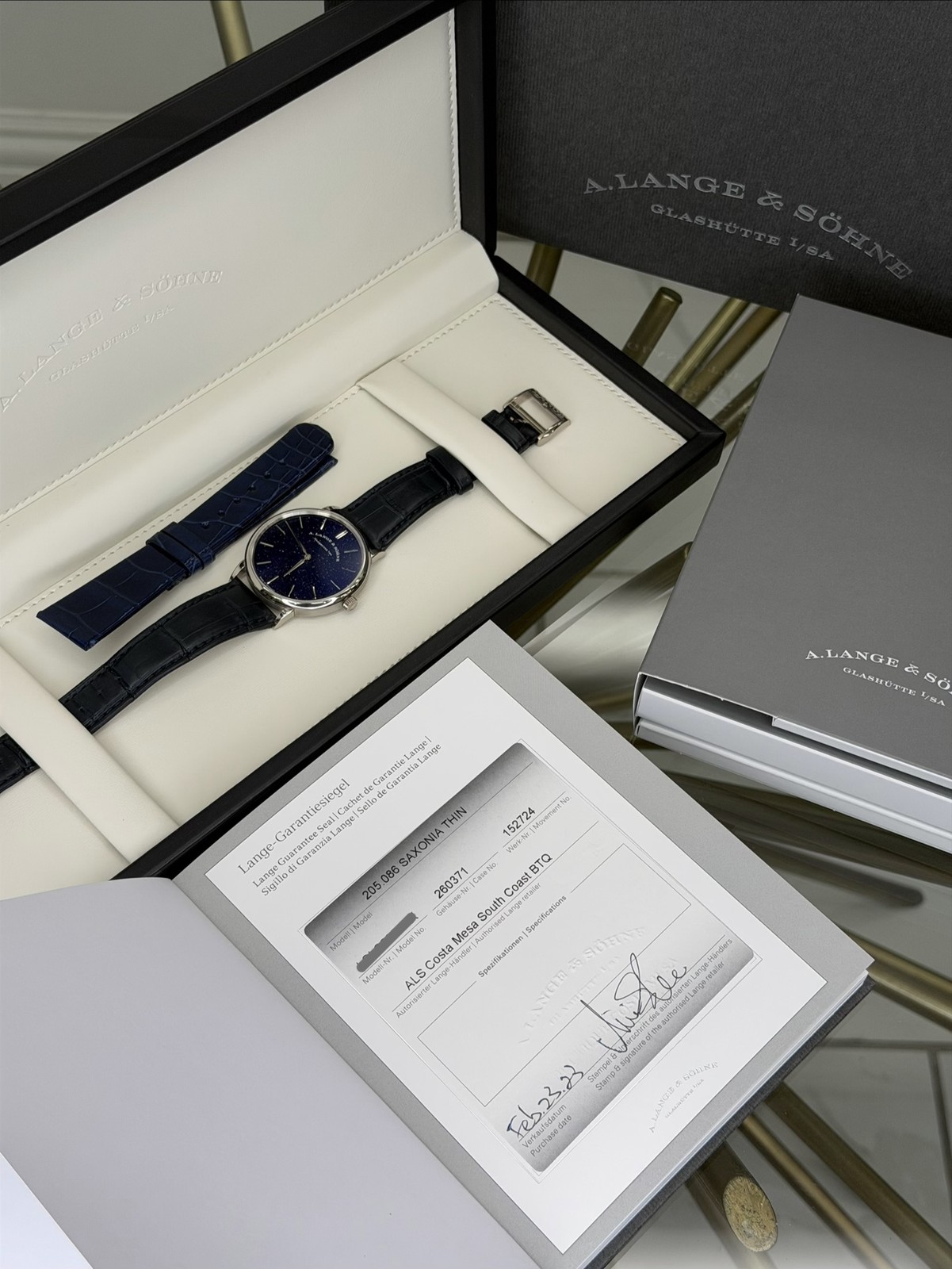2023 A. Lange & Sohne Saxonia Thin Blue Dial on Leather Strap