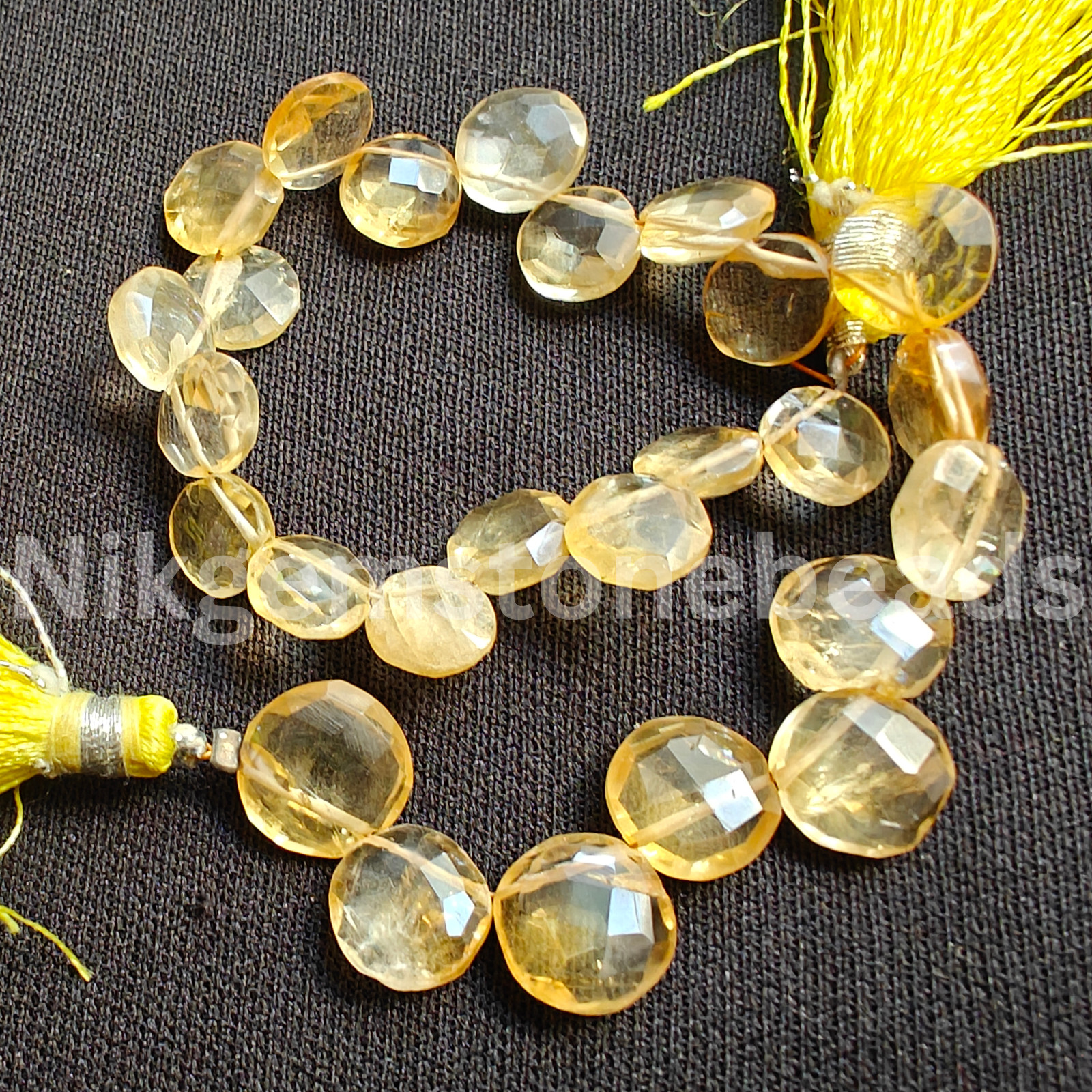 Natural Yellow Citrine Gemstone, Briolette Faceted Coin Cut Beads, 8.25-11.50 MM