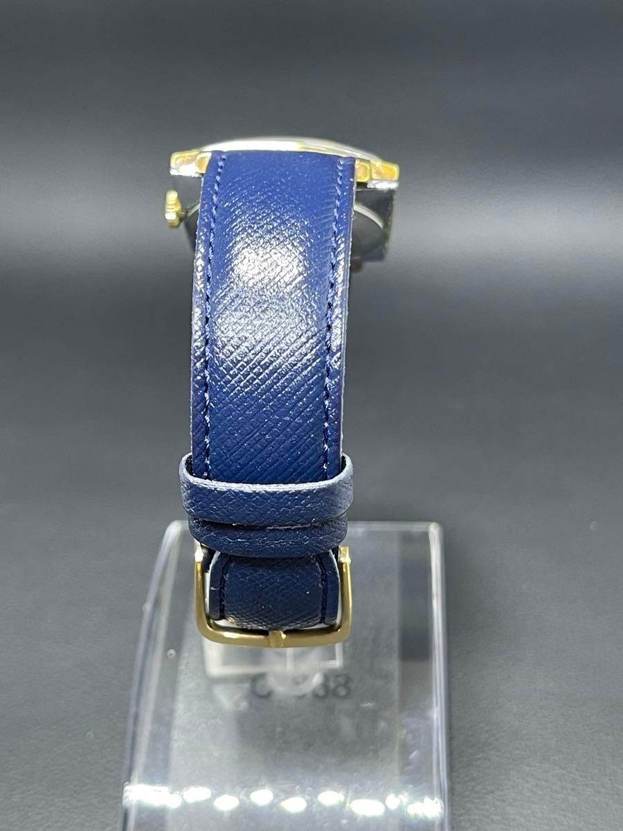 Rare YEMA PARIS Vintage Square Manual Wind Watch Blue Dial Date Gold Case