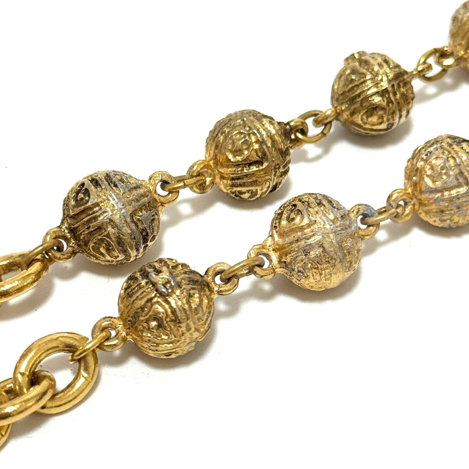 CHANEL COCO Mark CC Logo Ball Long Necklace Gold Accessory Vintage JAPAN