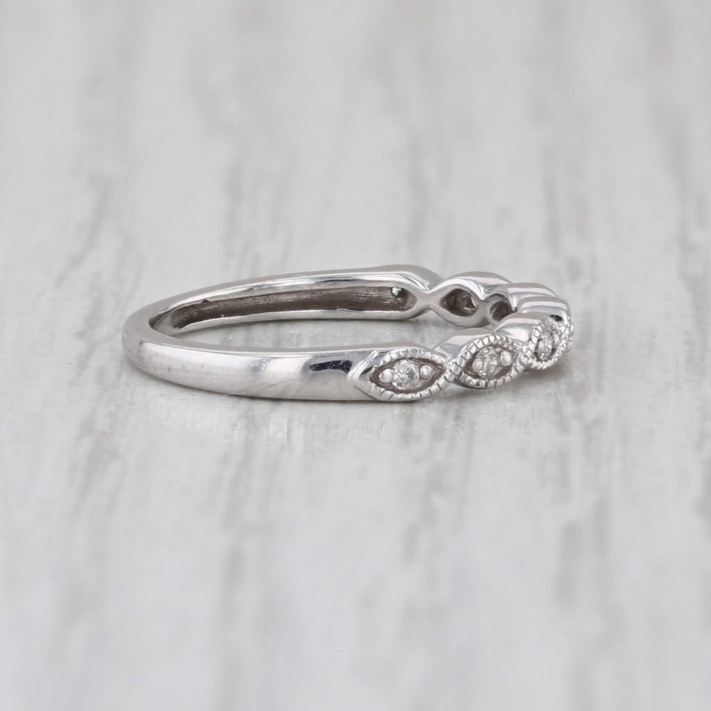 Woven Diamond Stackable Ring 10k White Gold Wedding Band Size 3.25