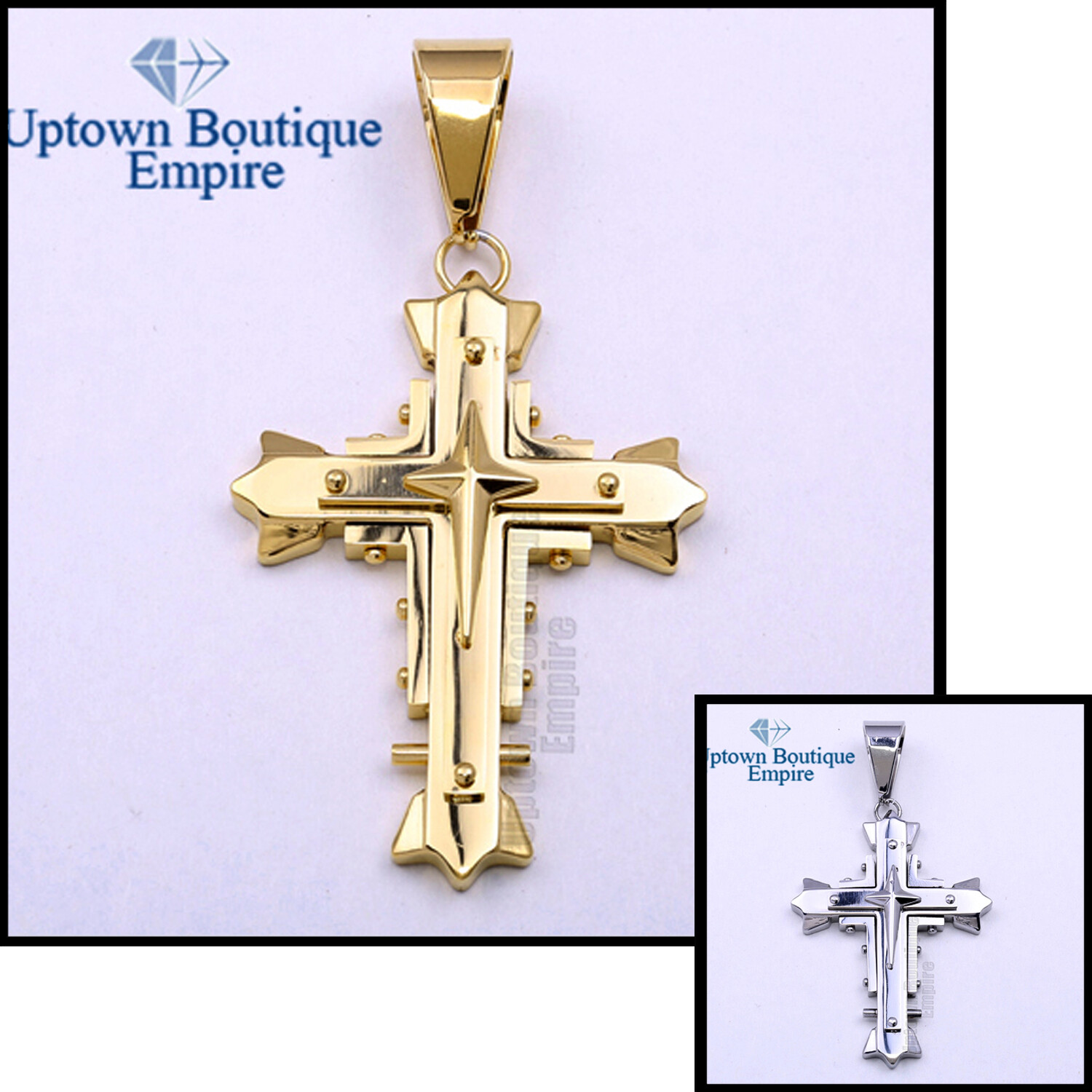 Men’s Stainless Steel Gold Silver Black Plated Cross Pendant*C